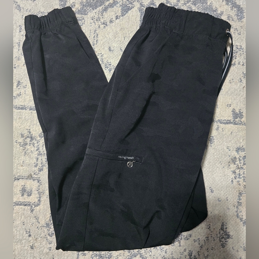 Black Camo Healing Hands Jogger Scrub Pants